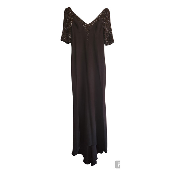 Badgley Mischka NWT Embellished Trim Black Cocktail Dress 12